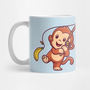 Cute Monkey Fishing Banana Cartoon Mug